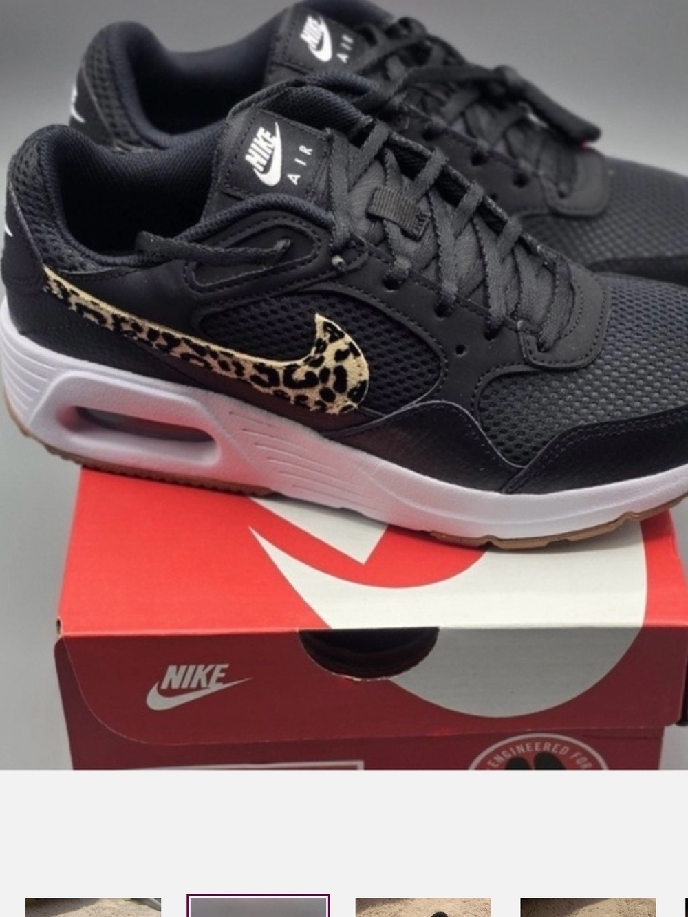 Nike Women’s Black Air Max Sneakers with Leopard Swoosh Brand New Size 8